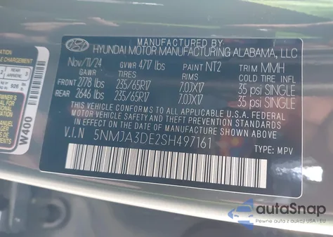 2025 Hyundai Tucson Se z USA, uszkodzony, nr VIN 5NMJA3DE2SH497161